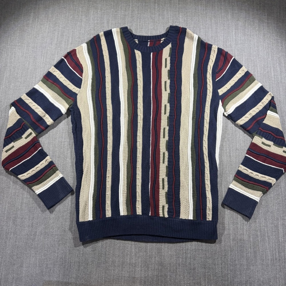 Hollister Sweater Mens Medium Multicolor Striped Cable Knit Crewneck Pullover